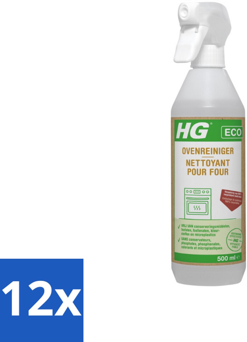 12 x HG Eco Ovenreiniger 500 ml - Ovenreiniger - Schoonmaakmiddel - Vetverwijderaar - Ecologisch - Biologisch Afbreekbaar