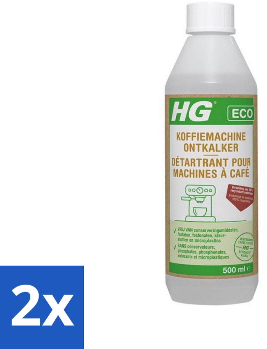 2 x HG Eco Koffiemachine Ontkalker Citroenzuur 500 ml - Koffiemachine Ontkalken - Koffiemachine Schoonmaken - Kalkaanslag Verwijderen - Koffiemachine Ontkalker Citroenzuur - Eco Ontkalker