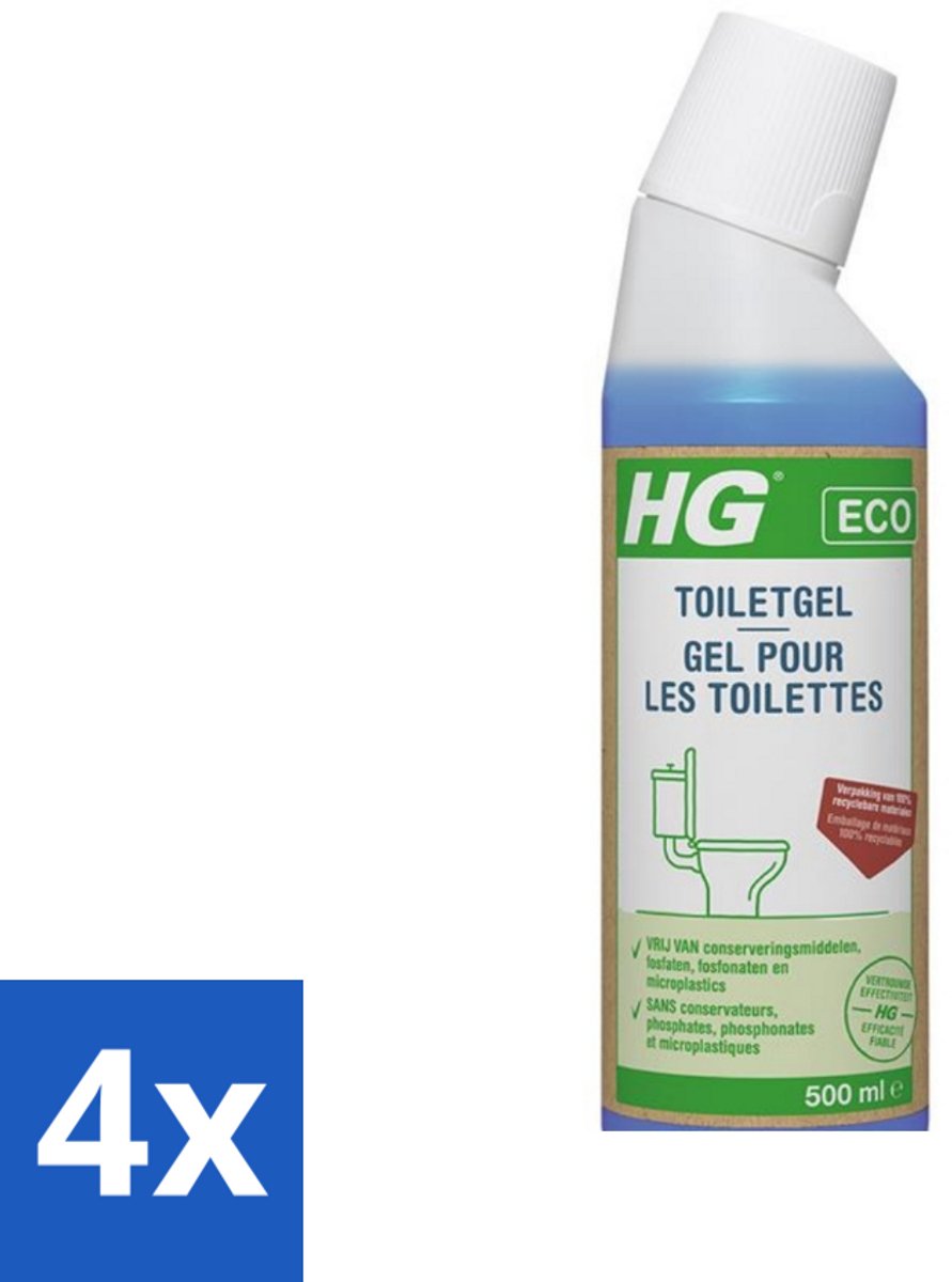4 x HG ECO - Toiletgel - Verwijdert Vuil & Kalkaanslag - 100% Recyclebare Materialen - 500 ml - Toilet Schoonmaak - Toiletgel - HG - Ecologisch Schoonmaakmiddel - Kalkverwijderaar
