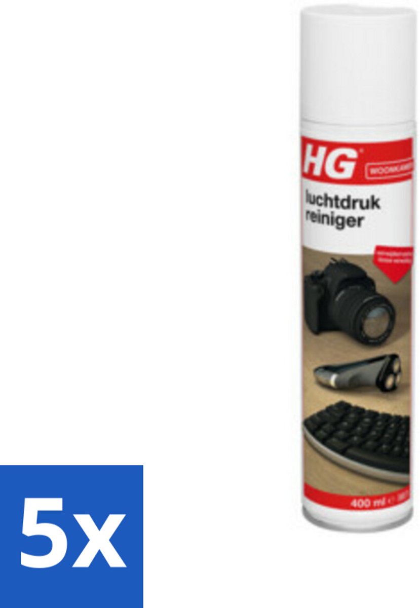 5 x HG Luchtdrukreiniger Voor Alle Kiertjes & Gaatjes 400 ml - Luchtdrukreiniger - Stof Verwijderen - Losse Vervuiling - Toetsenbord Reinigen - Printer Reinigen