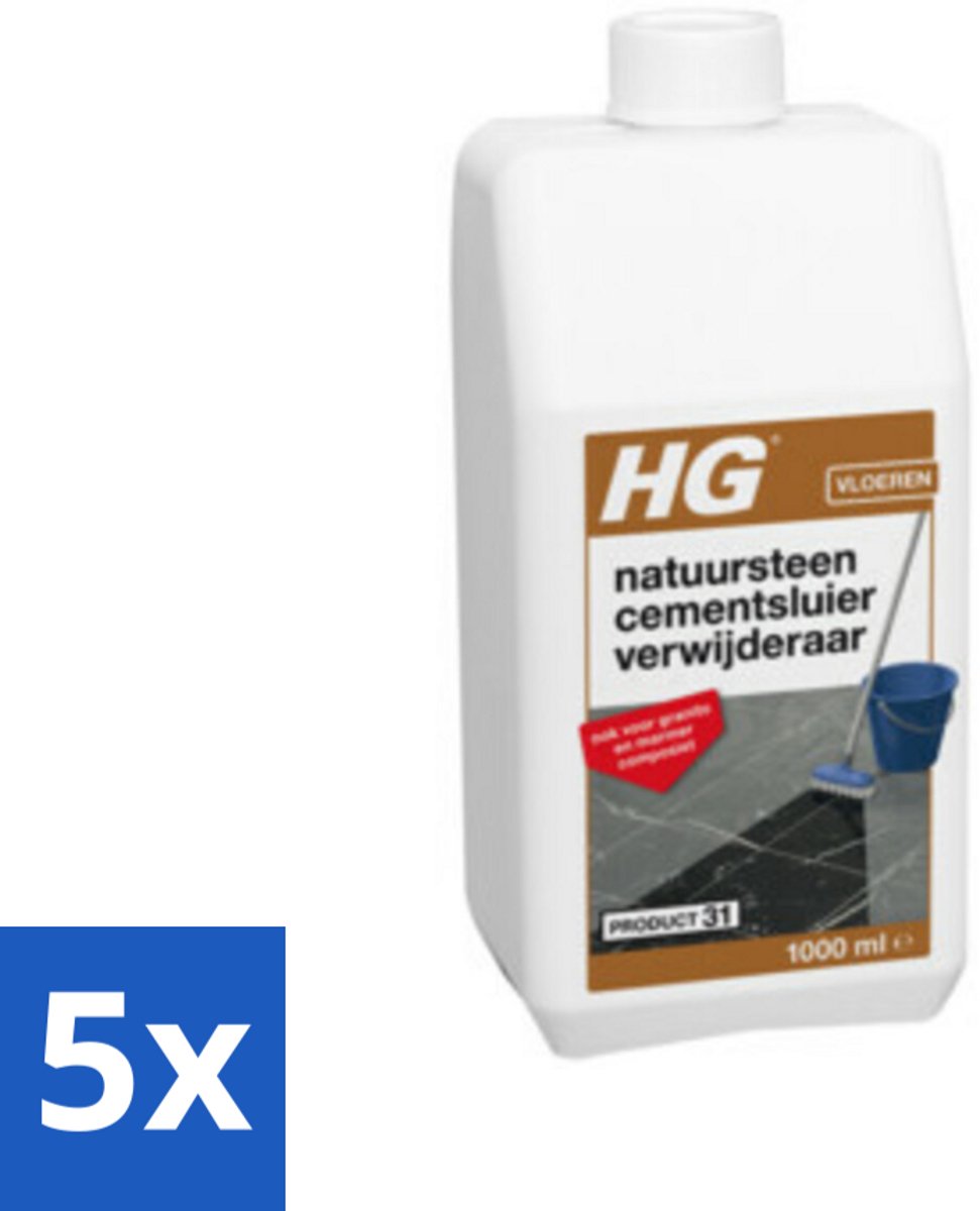 5 x HG Natuursteen Cement & Kalksluier Verwijderaar 1 liter - Natuursteen Cement Verwijderen - Cement En Kalksluier Verwijderen - Natuursteen Reinigen - Marmer Reinigen - Travertin Reinigen
