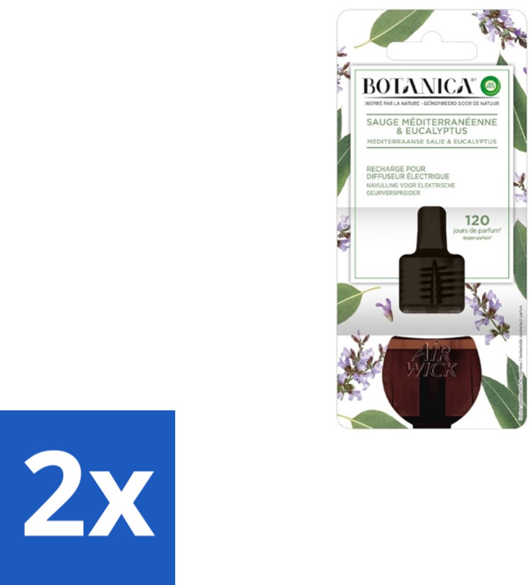 Air Wick – Navulling – Botanica Mediterrane Salie & Eucalyptus – 19 ml - Voordeelverpakking - 2 stuks