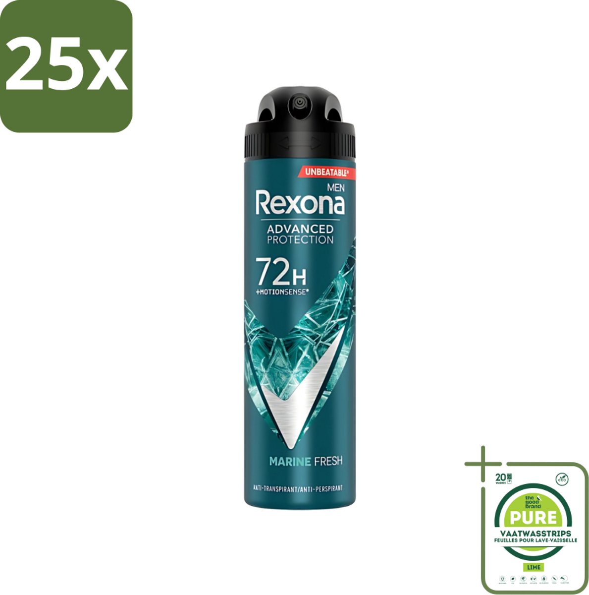 25 x Rexona Men - Deodorant Spray - Advanced Protection - Marine Fresh - Anti-Transpirant & Perspirant - 150ml - Grootverpakking - Rexona Mannen Deodorant - Anti-transpirant - Marine Geur - Zweetbescherming - 48 Uren