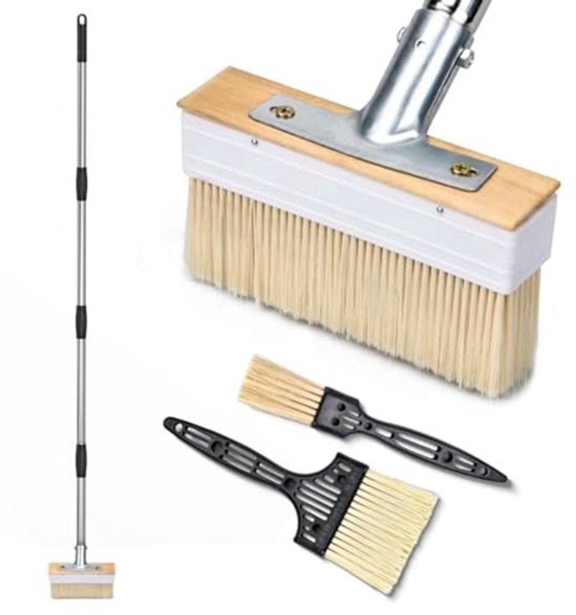 Verstelbare Handgreep Dekverfkwast Set met 1" en 3" Verfkwasten voor Hout, Muren, Meubels