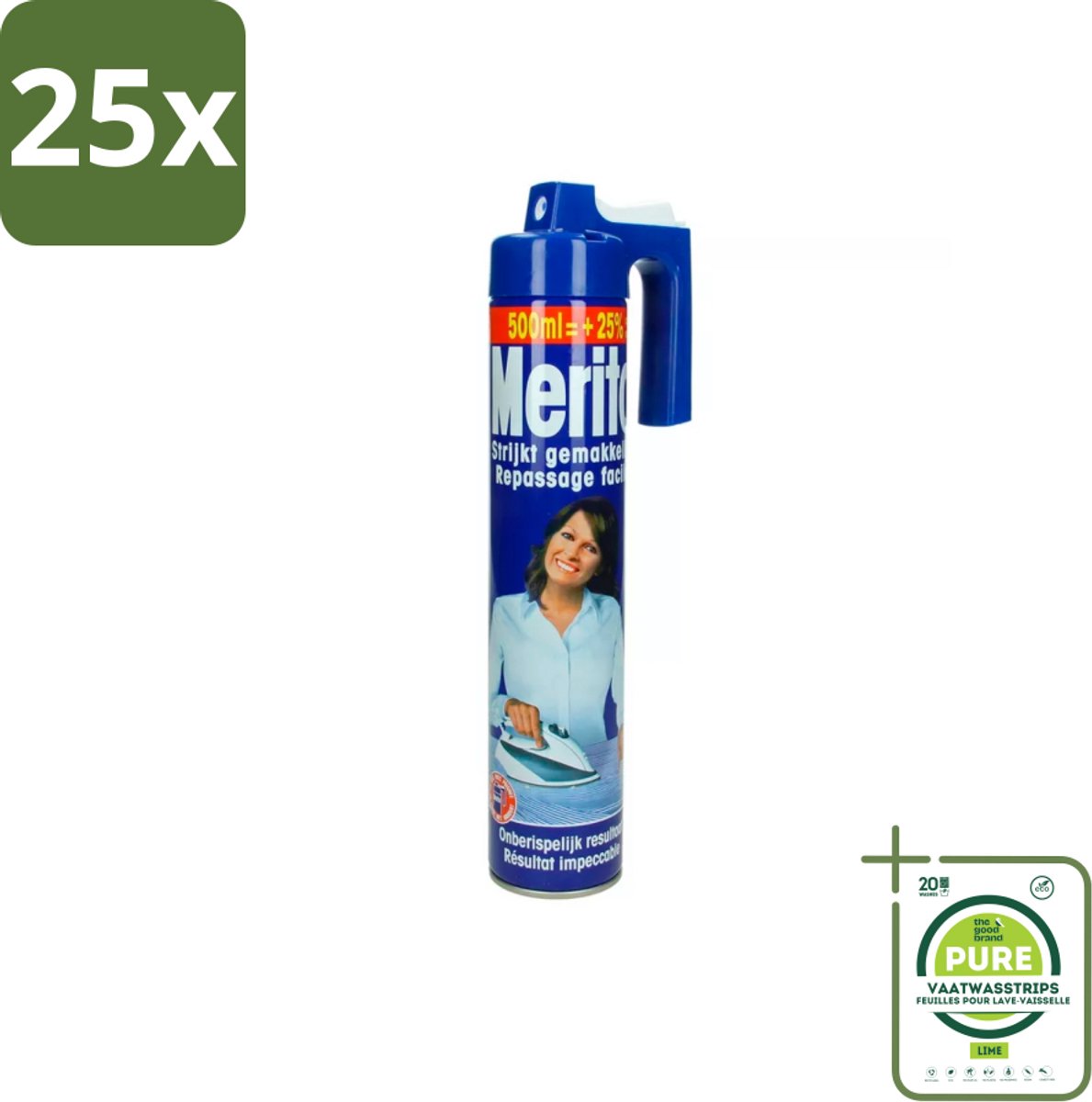 25 x Merito - Strijkspray - 500 ml - Grootverpakking - Strijkspray - Kledingverzorging - Strijken Vergemakkelijken - Kleurenherstel - Frisse Geur