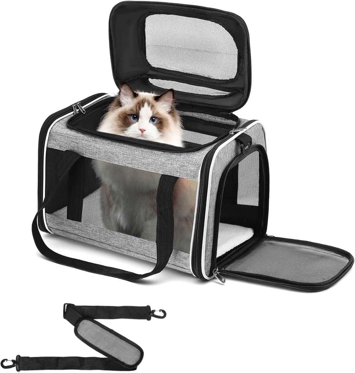 Vouwbare Dierenvervoer Tas voor Katten, Lichtgewicht Draagzak voor Huisdieren, Robuuste Reistas met Metalen Frame, Geschikt voor Vliegtuig en Tot 5 kg