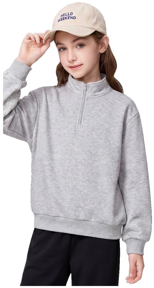 Currero Quarter Zip Meisjes Sweater Met Rits Jumper Quarterzip Hoodie Meisje Warme Trui Vest Lang Coltrui 13-14 Jaar Grijs