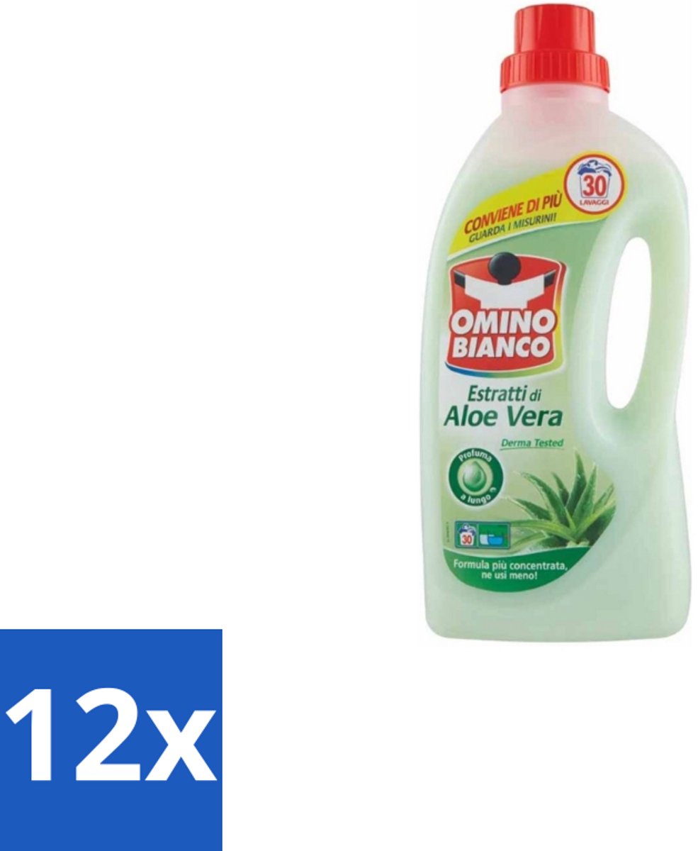 Omino Bianco – Vloeibaar Wasmiddel – Aloë Vera – 1500 ml - Voordeelverpakking - 12 stuks