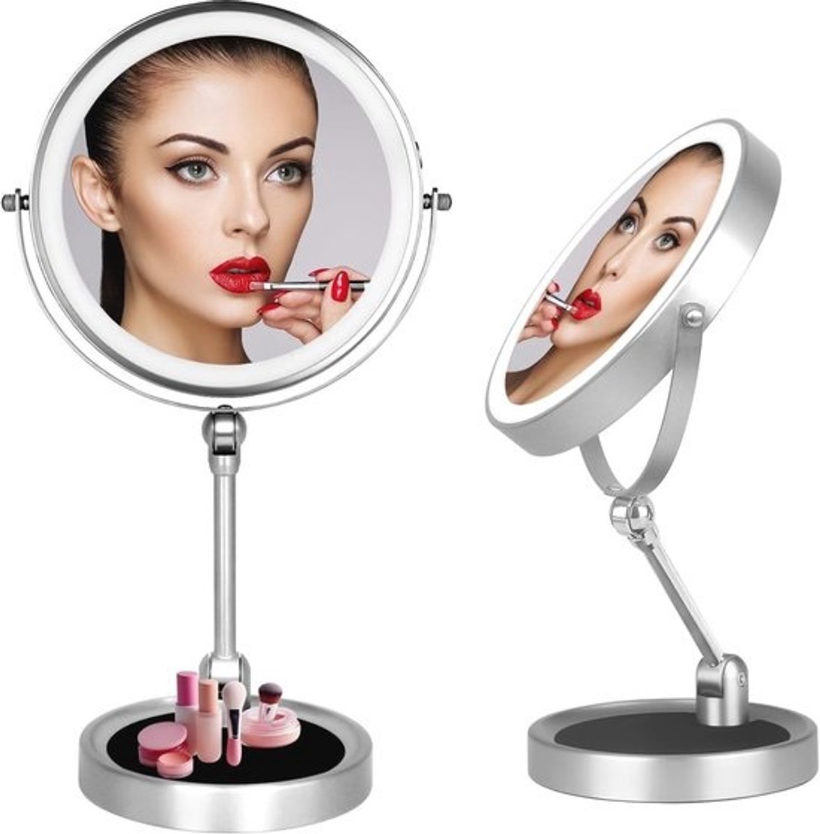 Verstelbare 8 inch Make-up Spiegel met 1X/10X Vergroting en Draadloos Licht