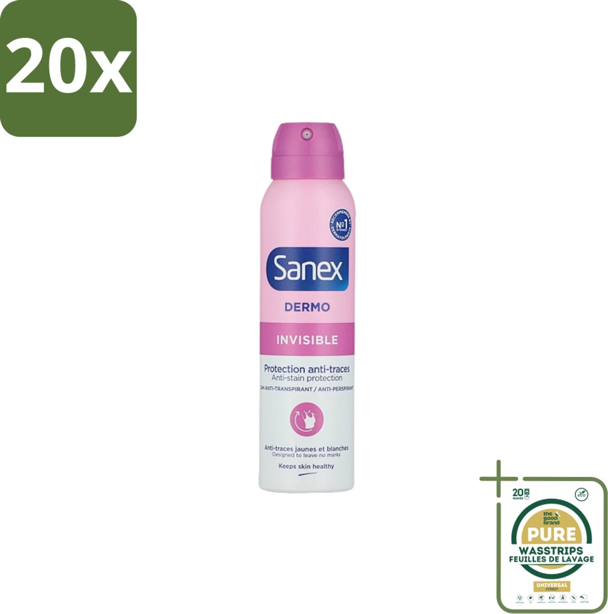 20 x Sanex – Deodorant Spray – Dermo Invisible – 150 ml - Grootverpakking - Onzezichtbare Deodorant - Deodorant Spray - Transpiratieregulatie - Huidbescherming - Strepenvoorkomend