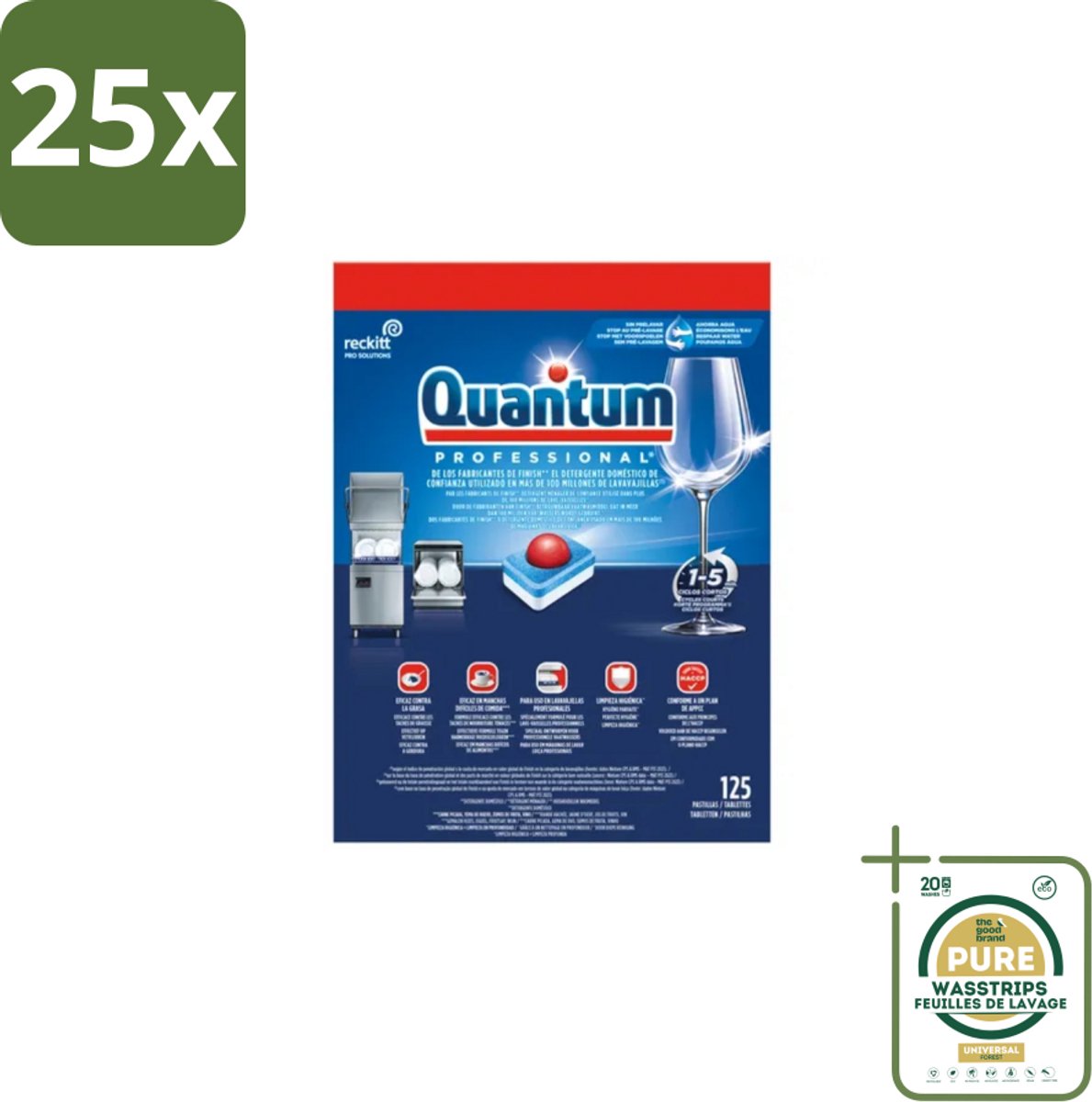 25 x Finish – Vaatwastabletten – Quantum Pro All-in-One – 125 Capsules - Grootverpakking - Vaatwastabletten - Professionele Vaatwasser - Korte Wascycli - Reinigingskracht - Hygiëne
