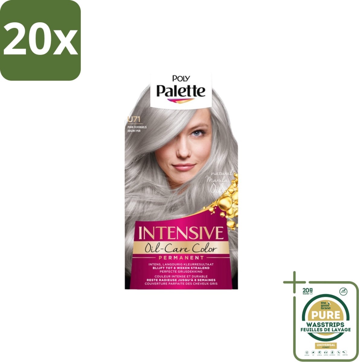 20 x Poly Palette – Haarverf – U71 Puur Zilvergrijs – 115 ml - Grootverpakking - Grijs Haar Kleuren - Zilvergrijs Haar - Intens Grijs - Zilverreflectie - Haarkleuring