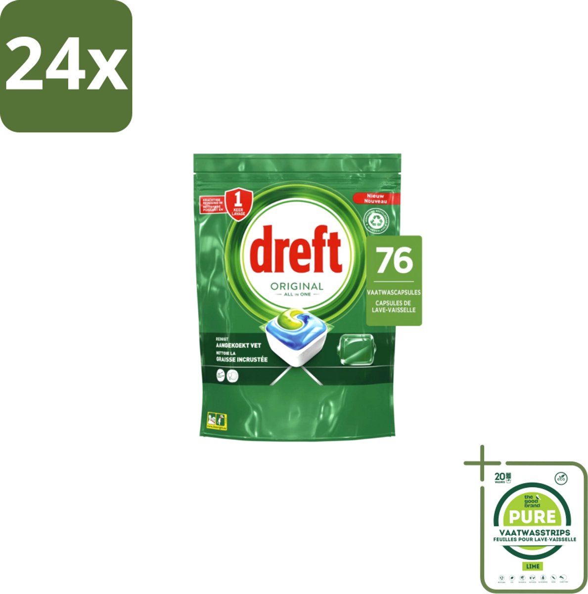 Dreft – Vaatwascapsules – Original All-in-One – 76 Capsules - Voordeelverpakking - 24 stuks - Vaatwassen - Vaatwascapsules