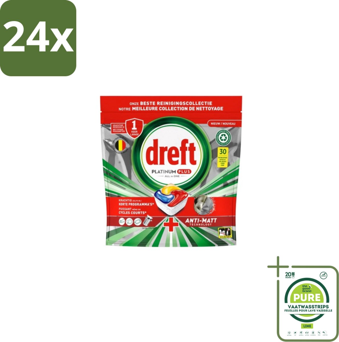 Dreft – Vaatwastabletten – Platinum Plus All-in-One – Original – 30 Tabletten - Voordeelverpakking - 24 stuks - Vaatwastabletten - Anti-dofheid