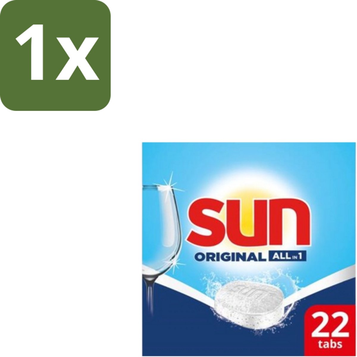 1 x Sun – Vaatwastabletten – All-in-1 Original – 22 tabletten - Vaatwastabletten - Vaatwassen - Reiniging - Glans - Spoelglans