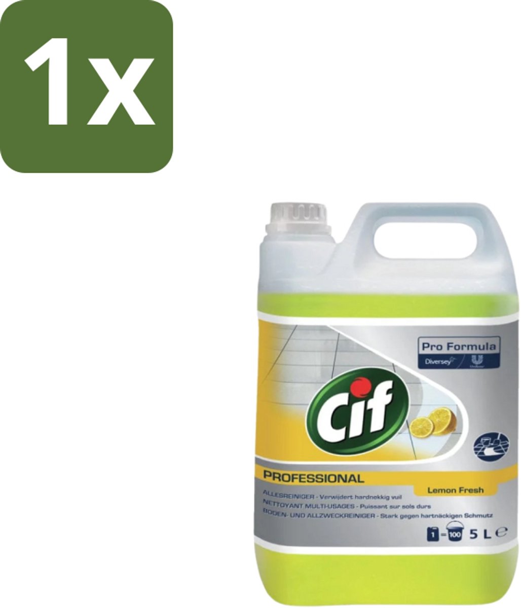 1 x Cif - Allesreiniger - Citroenfris - 5 l - Allesreiniger - Waterbestendig Oppervlak - Vuiloplossend - Reiniging - Vloer