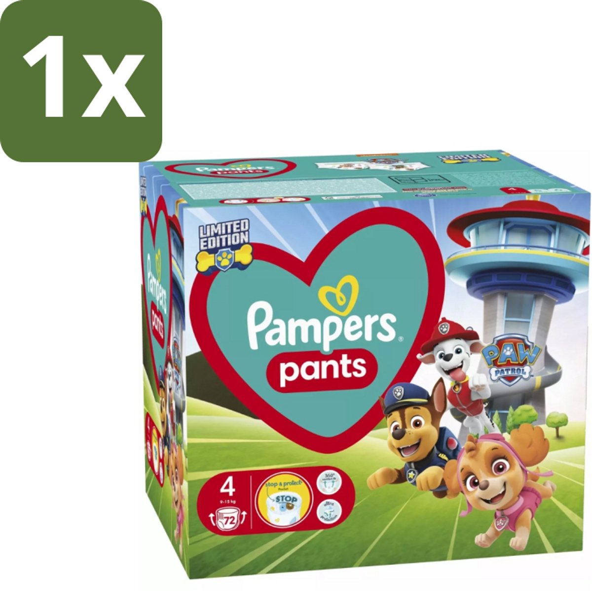 1 x Pampers – Luierbroekjes – Pants Paw Patrol Maat 4 – 72 Luiers - Baby Luier - Luierbroek - Droge Luier - Luier Voor Baby - Luier Met Print