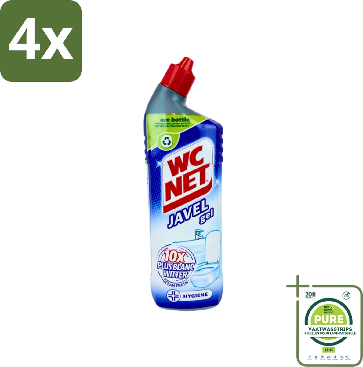 WC Net - Toiletreiniger - Gel - Ocean Fresh - Gerecycled Materiaal - 750 ml - Voordeelverpakking - 4 stuks - Toilet schoonmaak - Toilet reiniger