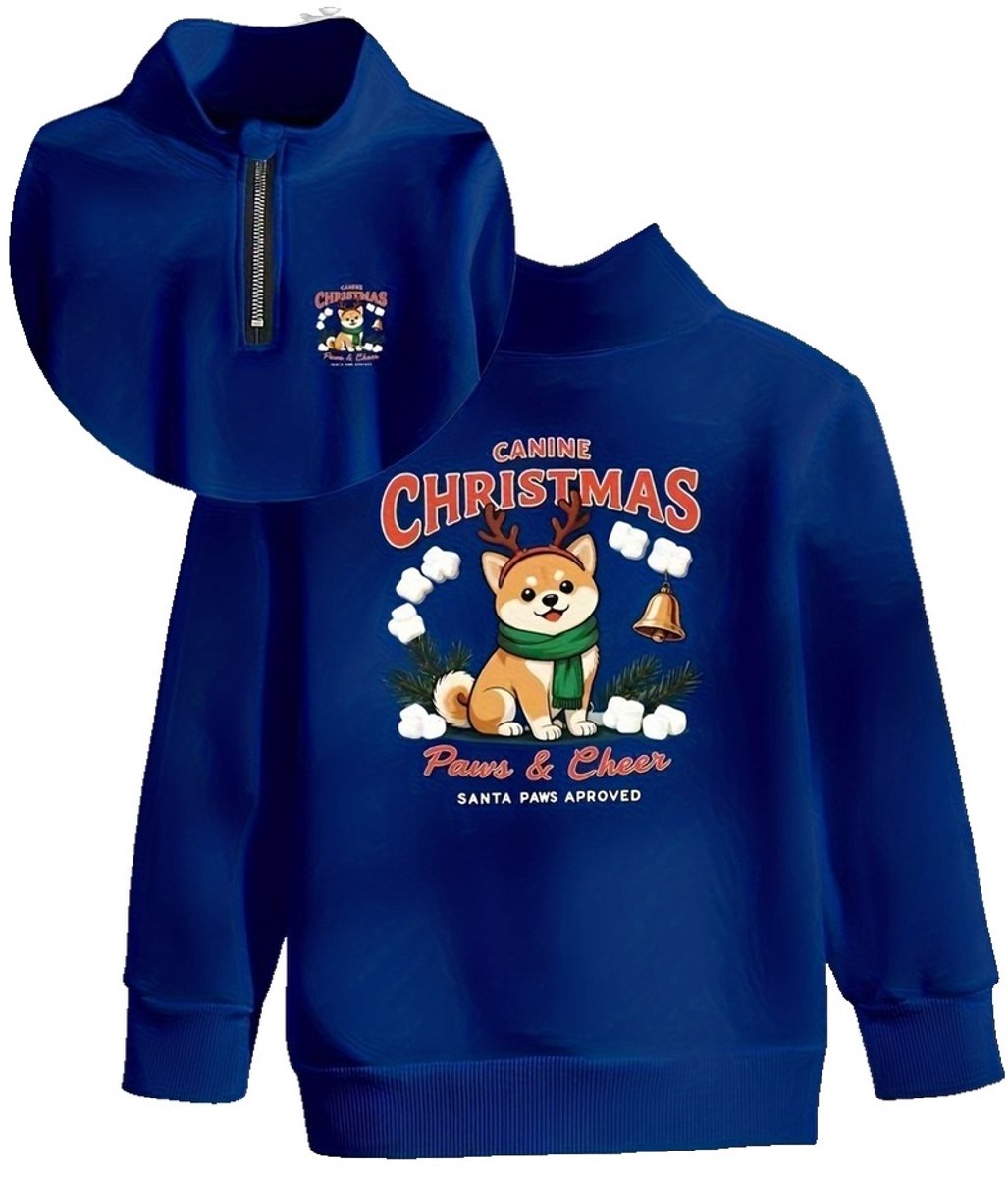 Currero Quarter Zip Jongens Sweater Met Rits Jumper Quarterzip Hoodie Jongen Warme Trui Vest Lang Coltrui 6 Jaar Blauw