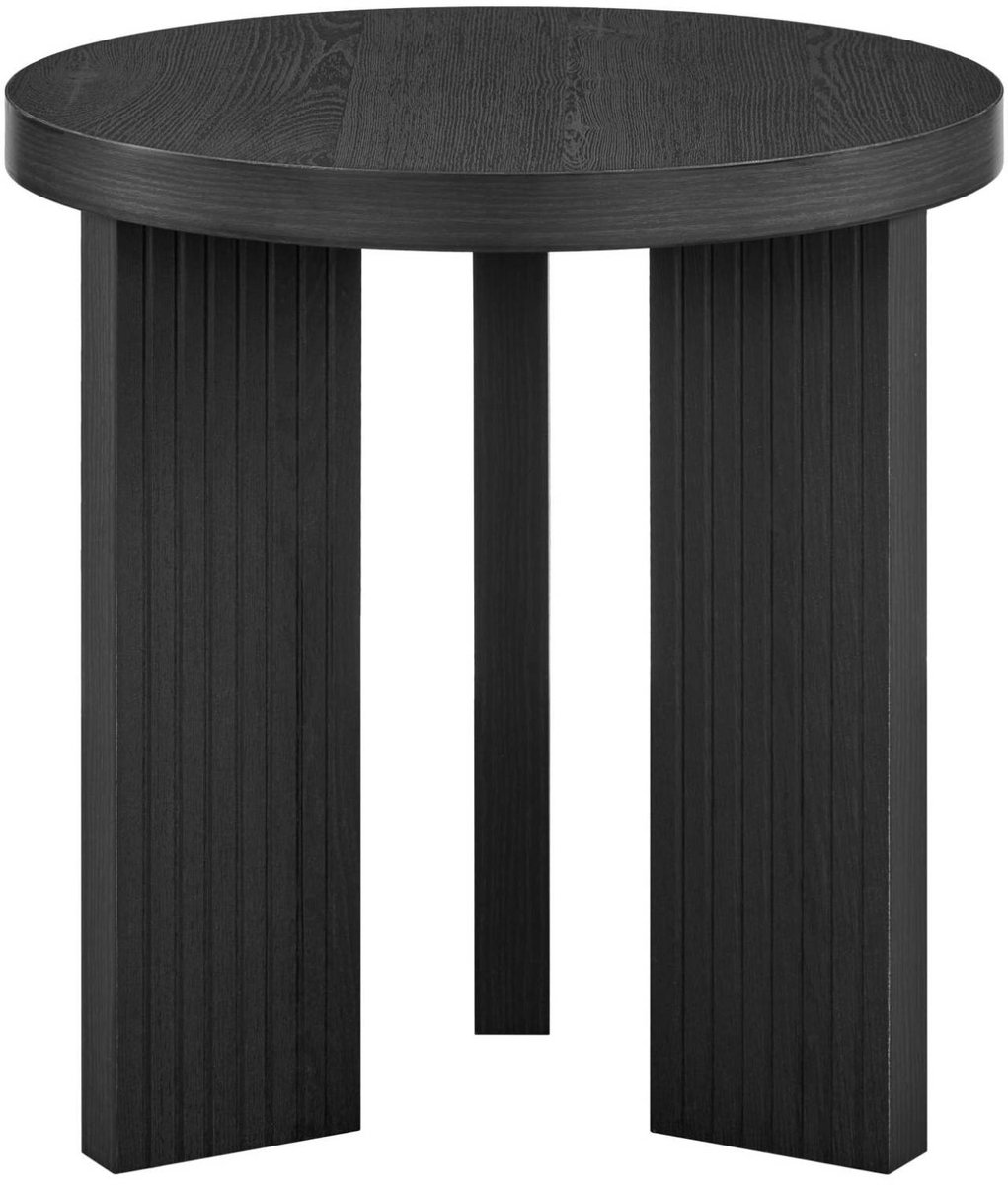 OKWISH Bijzettafel Rond Modern - Driepoot Met Verticale Rillen - Voor Woonkamer, Slaapkamer En Balkon - MDF Zwart - 44,5 X 41,5 Cm