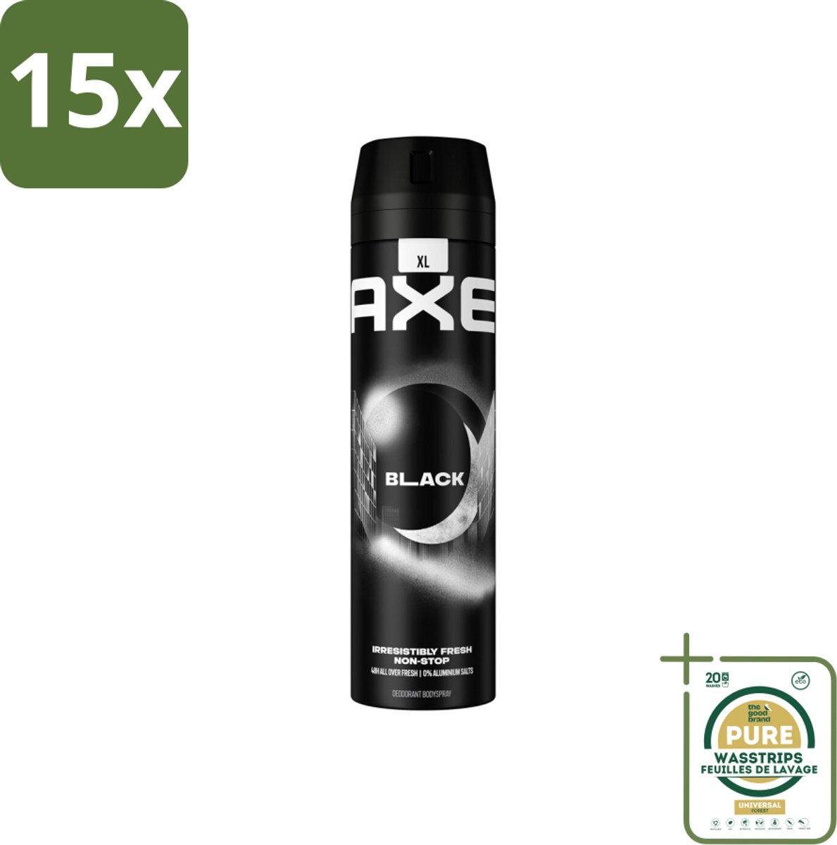 15 x Axe XL - Deodorant Bodyspray - 48hrs Fresh - Black - Frozen Pear & Cedarwood - 200 ml - Grootverpakking - Deodorant - Lichaamsgeur - Frisheid - Bevroren Peer - Cederhout