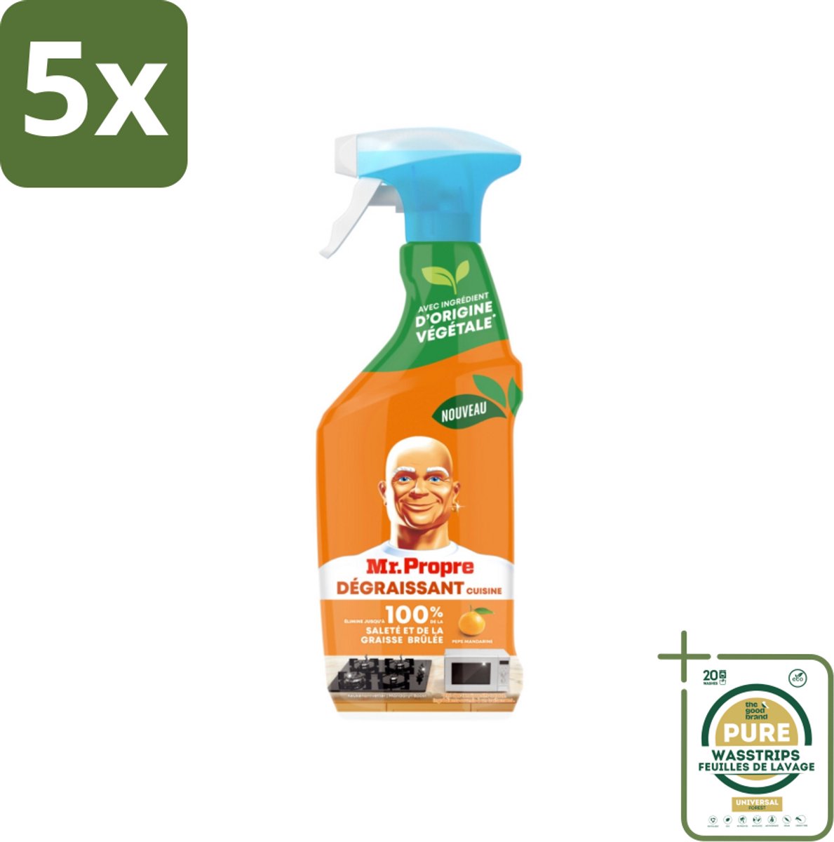 5 x Mr. Proper - Keukenontvetter Spray - Mandarijn - Natuurlijke ingrediënten - 500 ml - Grootverpakking - Keukenontvetter - Ontvetter Spray - Vet Verwijderen - Keuken Reinigen - Mandarijngeur