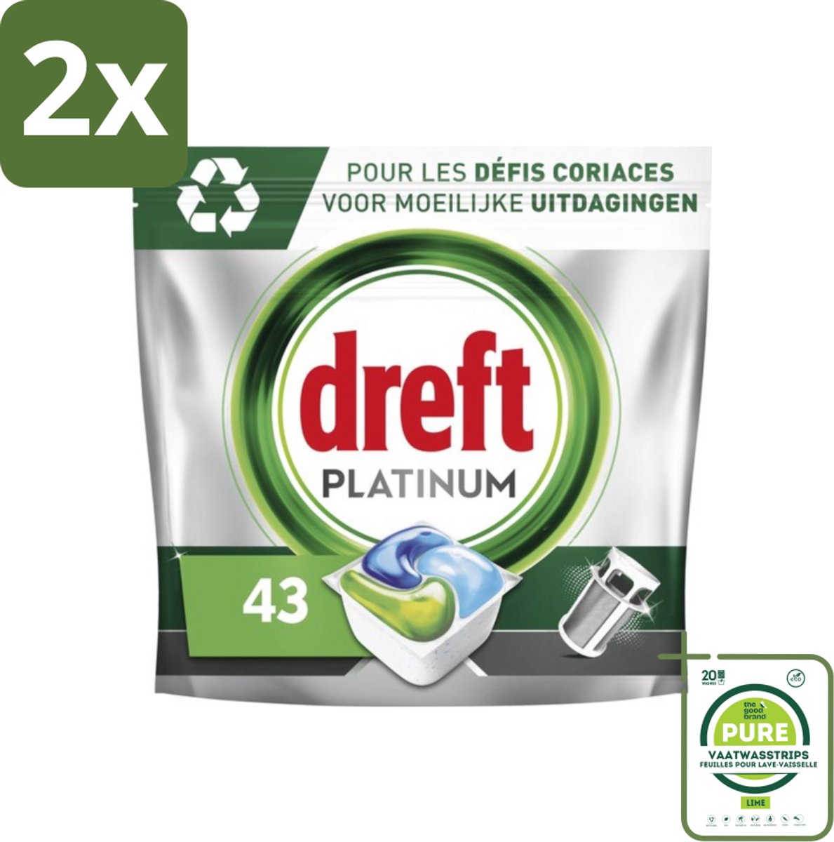 Dreft Platinum - All In One - Vaatwascapsules - 43 Afwasbeurten - Voordeelverpakking - 2 stuks - Vaatwascapsules - Vaatwasser capsules
