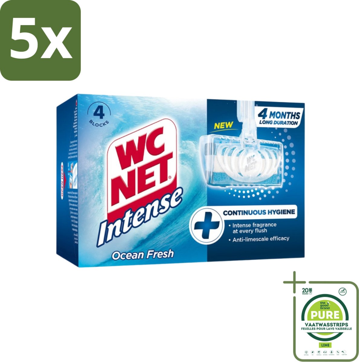 5 x WC Net - Toiletblok - Ocean Fresh - 4 Blokjes - Grootverpakking - Toiletblokjes - Toilet Schoonmaak - Wc Reiniging - Geur Neutraliseren - Kalkaanslag Bestrijden