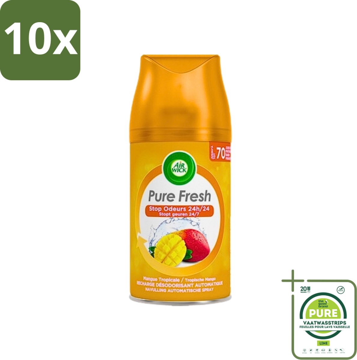 10 x Air Wick Freshmatic - Luchtverfrisser Navulling - Tropische Mango - 250ml - Grootverpakking - Luchtverfrisser - Mango Geur - Air Wick Freshmatic - Geurverspreider - Tropische Geur