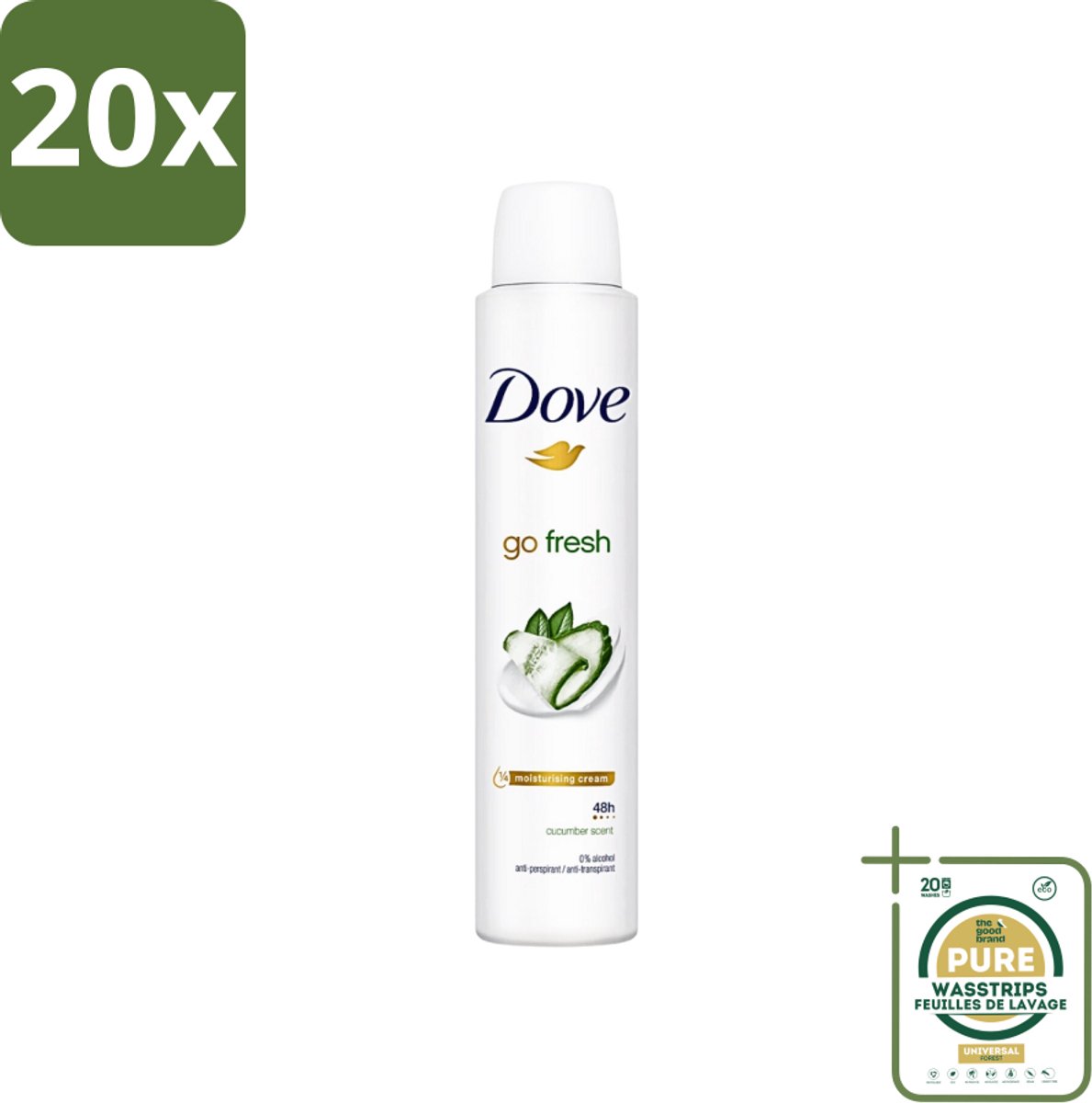 20 x Dove Go Fresh - Deospray - Groene Thee & Komkommer - 200 ml - Grootverpakking - Dove Go Fresh Deospray Groene Thee & Komkommer - Frisheid - Transpiratie Bescherming - Geur - Oksel Crème