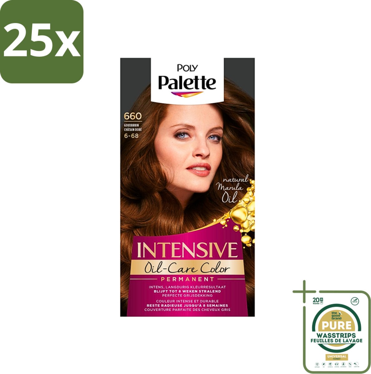25 x Poly Palette - Haarverf - Goud Bruin 660 - 115ml - Grootverpakking - Haarverf - Goudbruin - Arganolie - Glans - Haarkleur