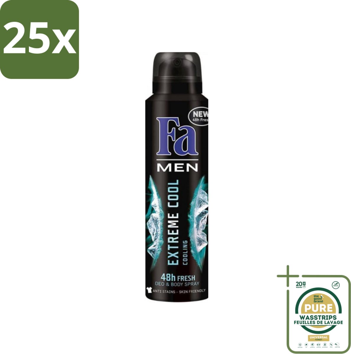25 x Fa Men - Extreme Cool - Deodorant Spray - Coolend - 150 ml - Grootverpakking - Deodorant Spray - Frisse Geur - Koele Geur - Mannen Deodorant - Lichaamsgeur Bescherming