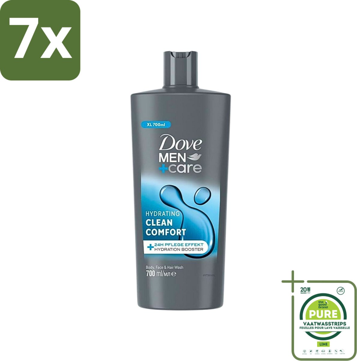 7 x Dove Men+Care - Clean Comfort - 3-in-1 Douchegel - Hydraterend- 700 ml - Grootverpakking - Douchegel - Mannen - Verzorging - 3-in-1 - Hydraterend