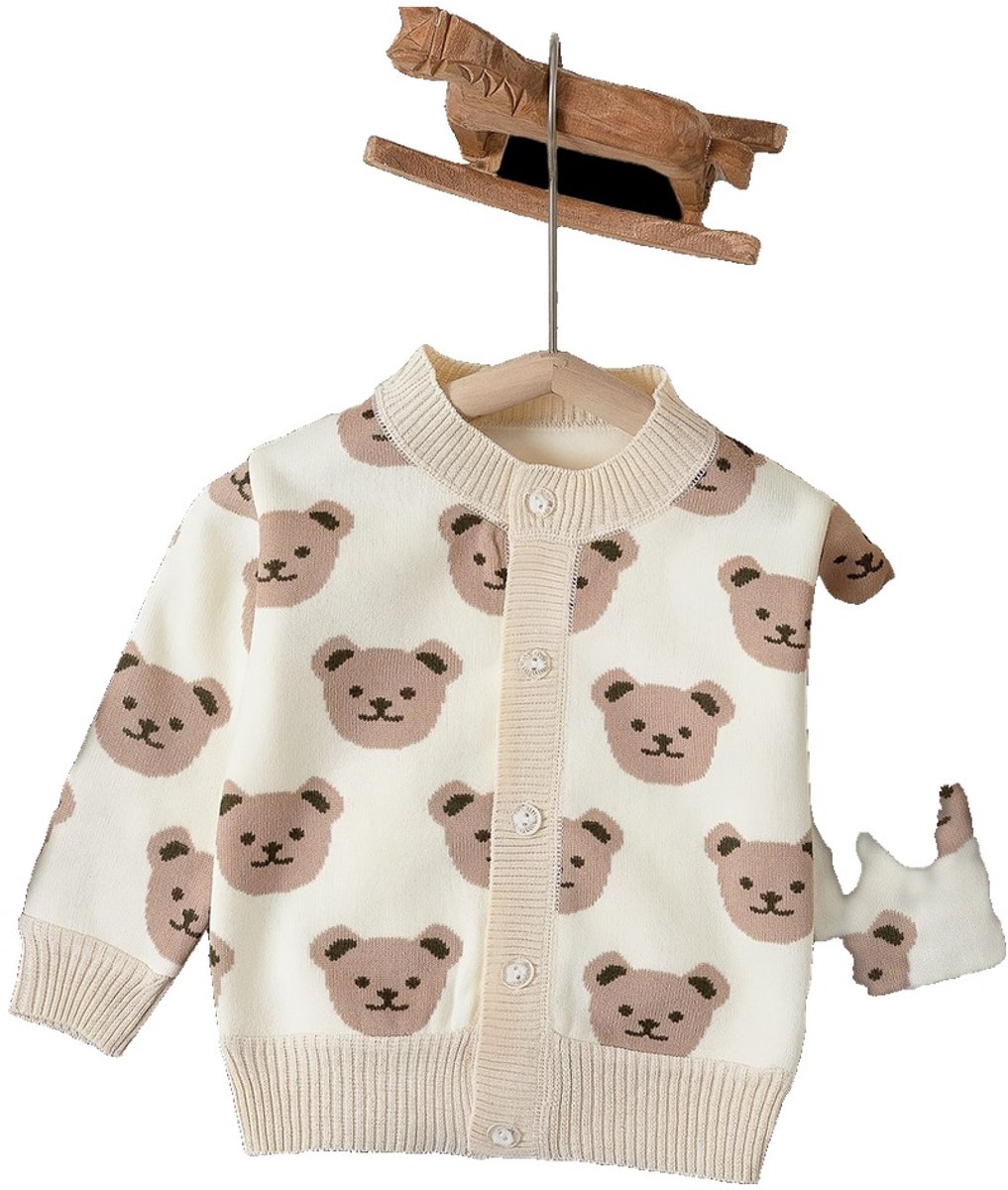 Currero Cardigan Meisjes Vest Meisje Met Knopen Kinderen Warm Gebreid Vest Long 9-12 Maanden Beige