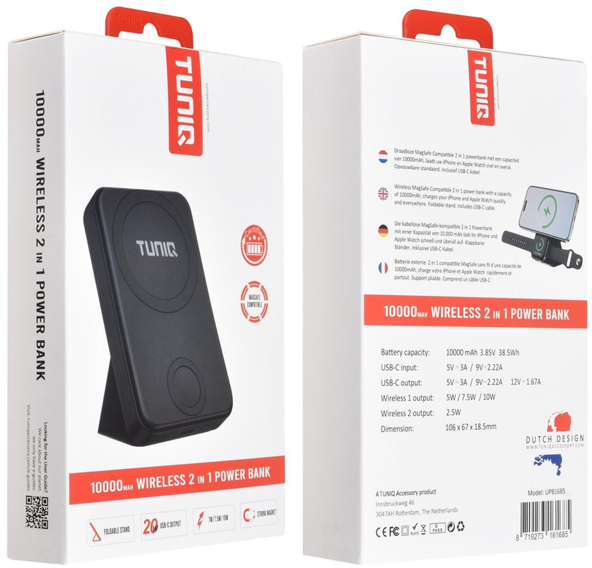 TUNIQ Powerbank voor - 2 in 1 - Zwart