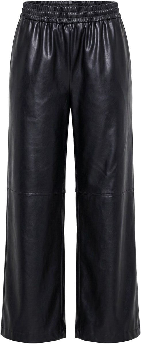 Studio Untold - Dames - Broek van imitatieleer wijde pijpen nappa-look - Zwart - Maat 54