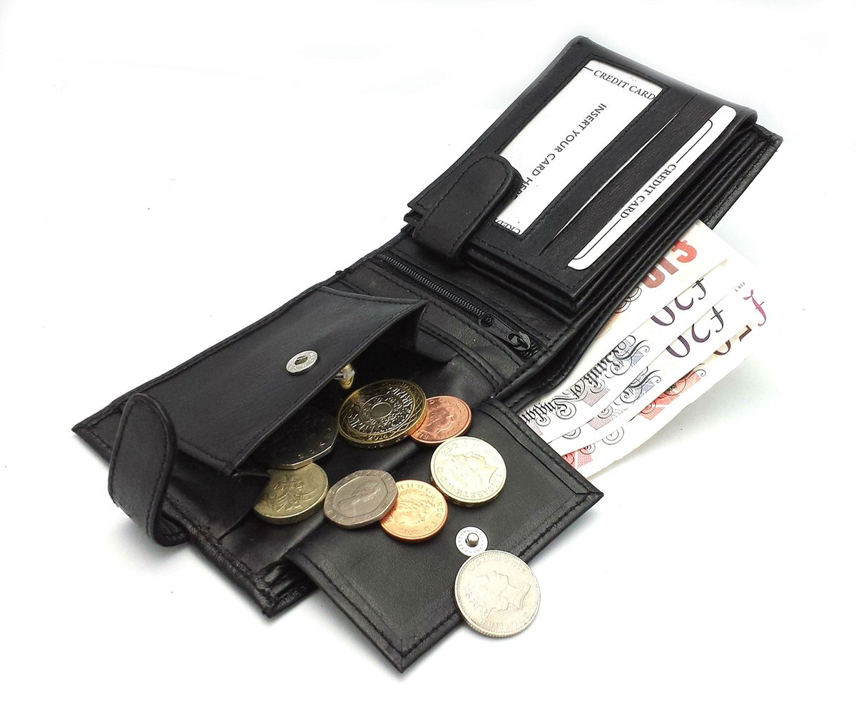 ODS: UK® MENS HIGH LUXURY SOFT LEATHER TRI FOLD DESIGN WALLET CREDIT CARD SLOTS, ID WINDOW EN COIN POCKET - ShopVlot
