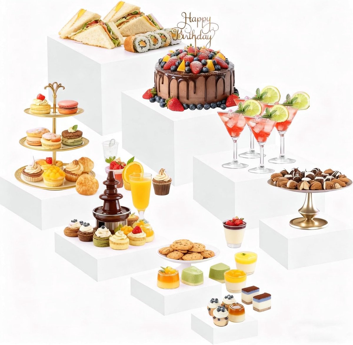 Buffetstand Set van 8 Stuks, Witte Acrylaat Kubussen met Holle Bodem voor Bruiloft, Verjaardag en Feestjes