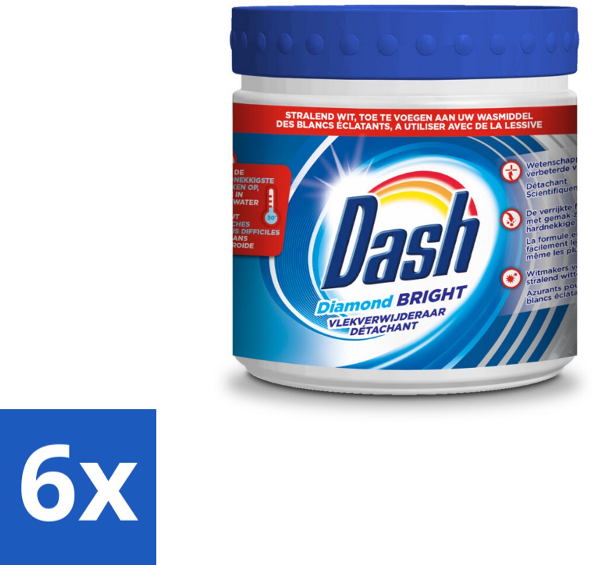 6 x Dash - Diamond Bright - Vlekverwijderaar Poeder - Voor Witte Was - 500 g - Vlekkenverwijderaar - Witte Was - Waspoeder - Optische Witmakers - Vlekken Verwijderen