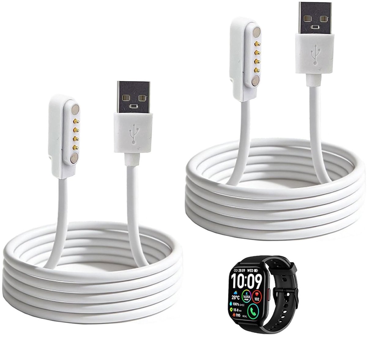 Universele Magnetische Oplaadkabel voor Smartwatch - 2 Stuks, 4 Pin, 2.54mm, Snelle Oplading en Duurzaam Design