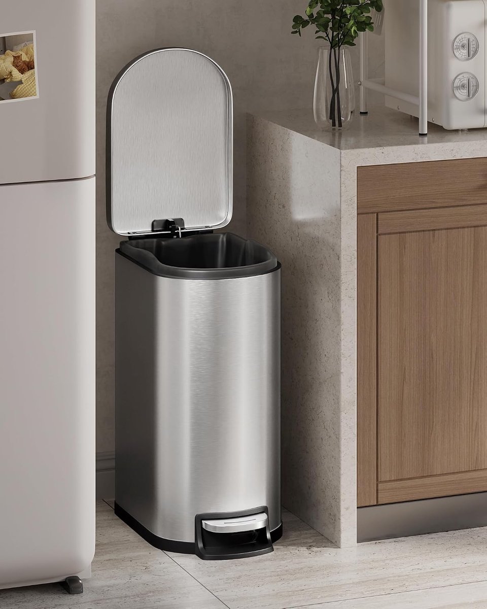 Smalle roestvrijstalen keuken afvalbak van 50 liter – Deksel met softclose-functie – Voetpedaal – Uitneembare binnenemmer en handgreep aan de achterkant – Roestvrij – Roestvrijstalen kleur