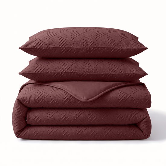 Sleeptime Modern Geo 3D Dekbedovertrek - 200x200/220 cm - Bordeaux van Sleeptime — afbeelding 4