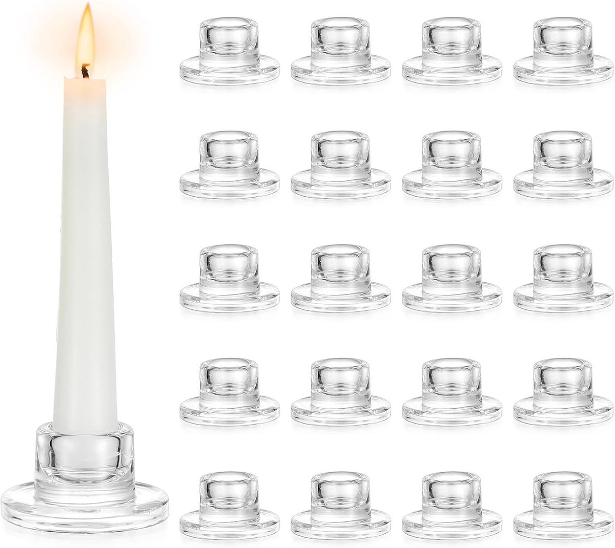 Windlicht van glas - Helder - 3,2 cm hoog - Glas kaarsenhouder voor staafkaarsen - Set van 20 voor feestelijke tafeldecoratie