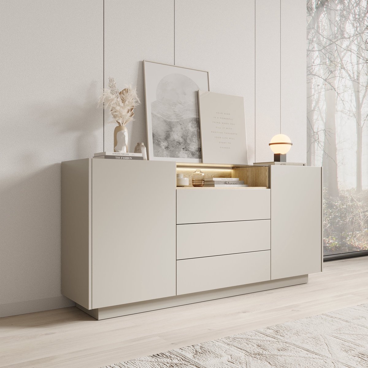 Meubella - Heath - Dressoir - Beige - 176x40x83 cm