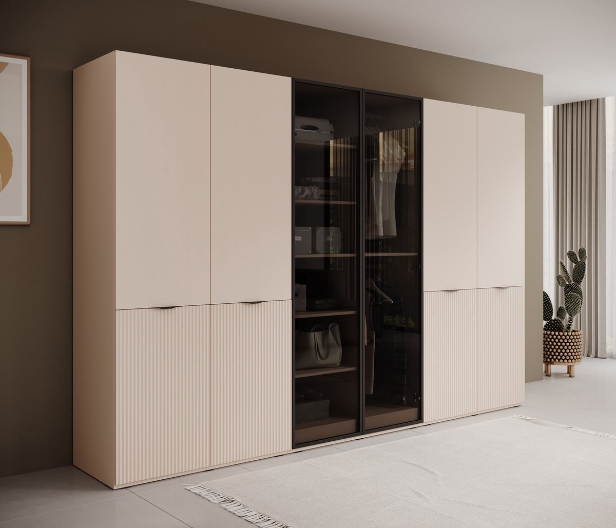MEUBELLA Kledingkast Shelton - Beige - 303 cm - Met glas