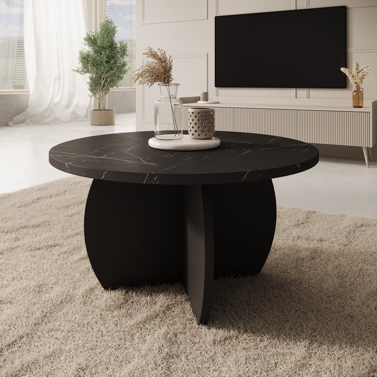 Meubella - Trada - Salontafel - Zwart marmerlook - 74x74x40 cm