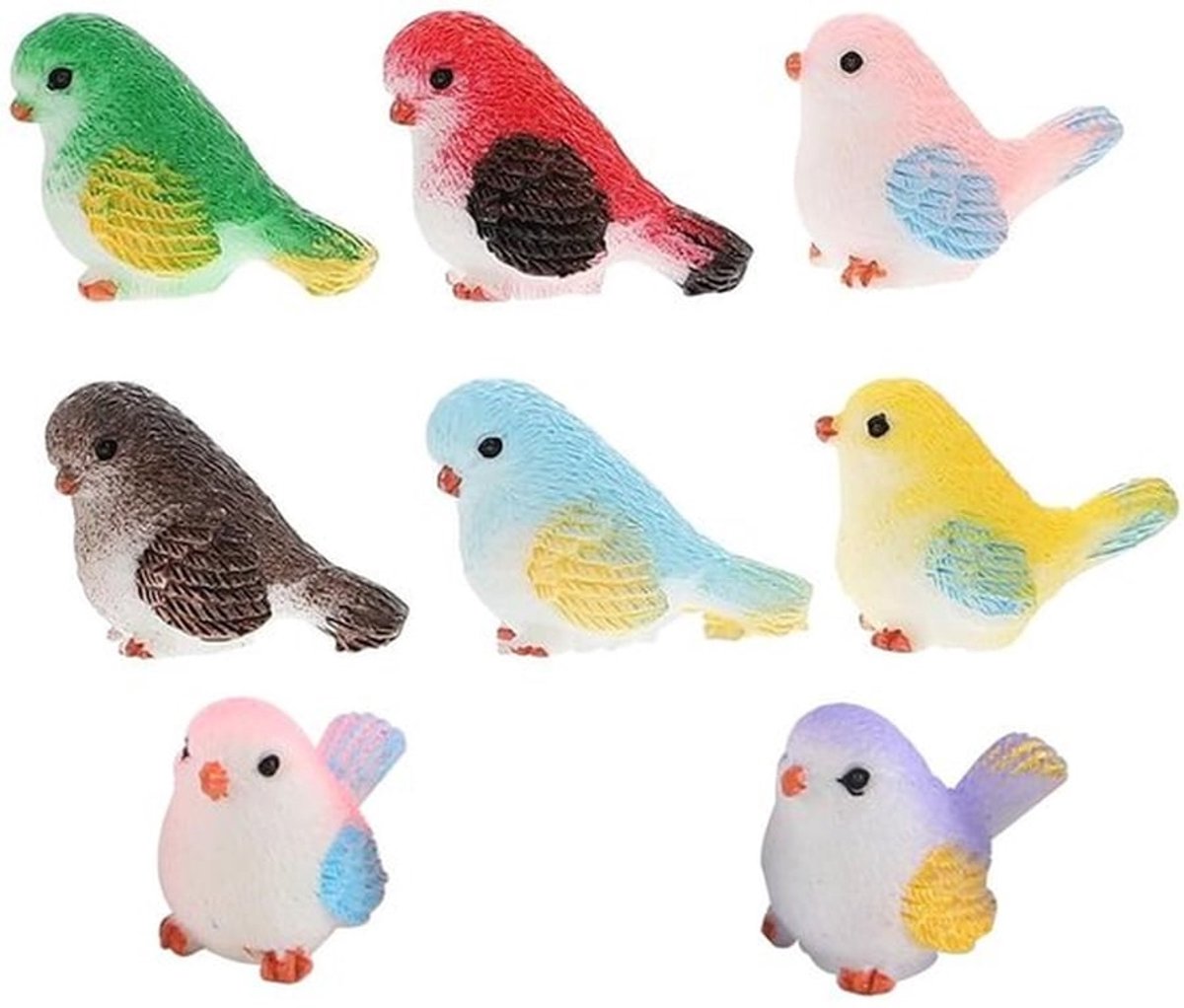 Miniatuurvogels Set van 8 - Realistische Harsvogels - Tuindecoratie - Doe-het-zelf Decoratie - Waterbestendig - Lichtgewicht en Compact - Decoratieve Vogels