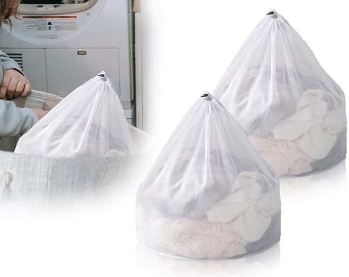 Wasnet Set van 2 - 50 x 60 cm - Herbruikbaar - Dichte Mesh - Koordsluiting - Bescherming voor Kleding - Waszak