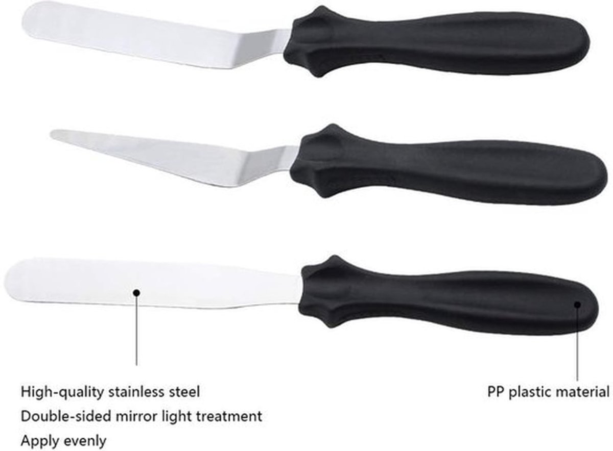 Paletmes Set 3 Stuks - Roestvrij Staal - Spatel - Taart Scraper - Demoulding Mes - Perfect voor Taart en Crème - Bakschaaf