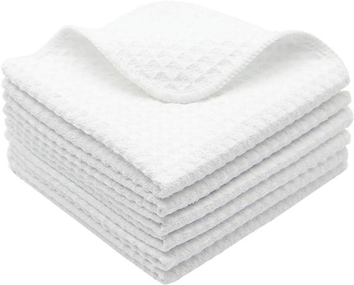 Extra Dikke Microvezel Keukendoeken - Ultra Absorberend en Geurvrij - Wafelstructuur Vaatdoeken - 6 stuks Wit 30x30 cm